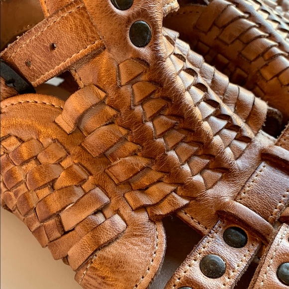 Free People Bed Stu Claire Gladiator Tan Leather Sandals Sz 7 - Picture 14 of 14